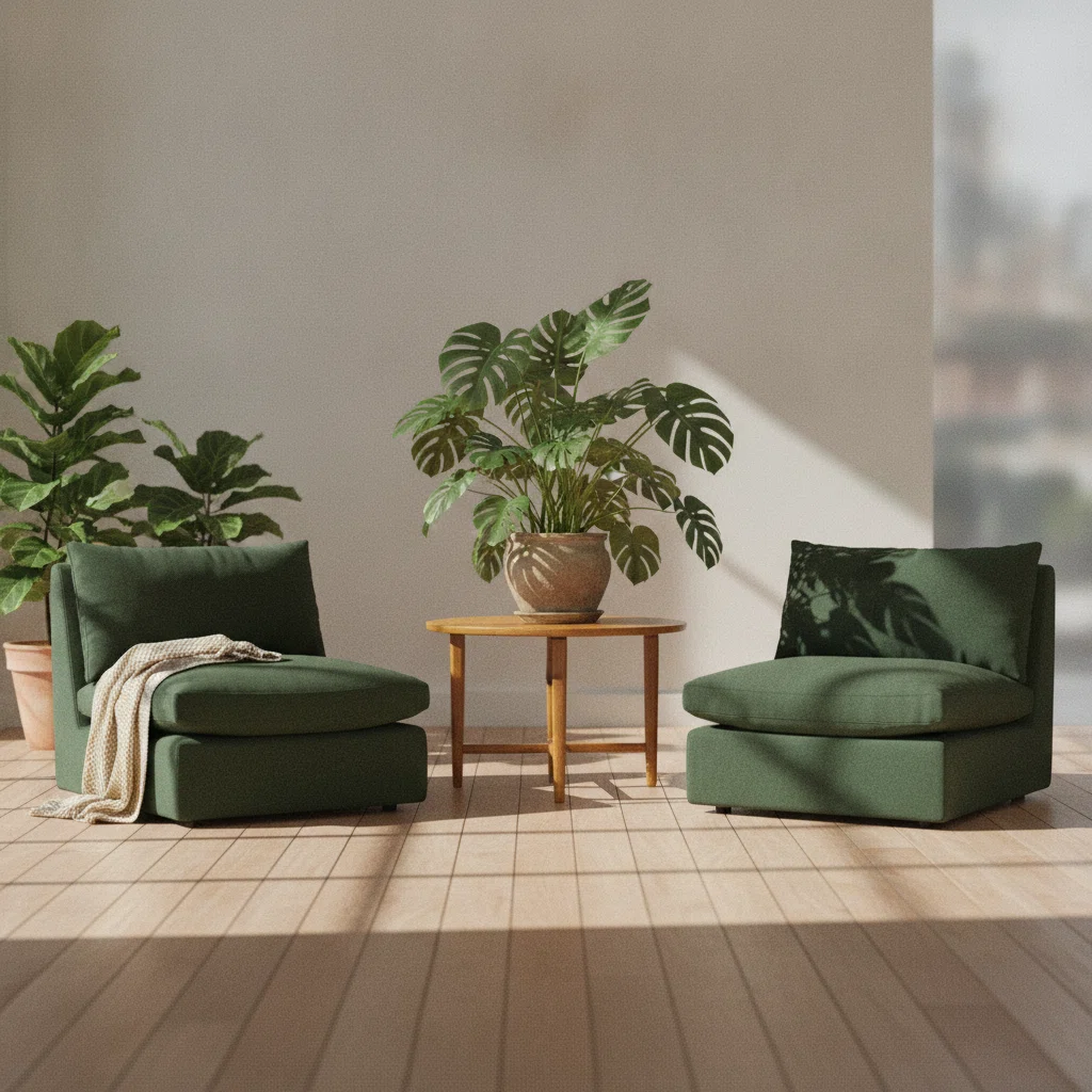A neat kraft paper parcel on a table near a bright front entryway, ready for collection